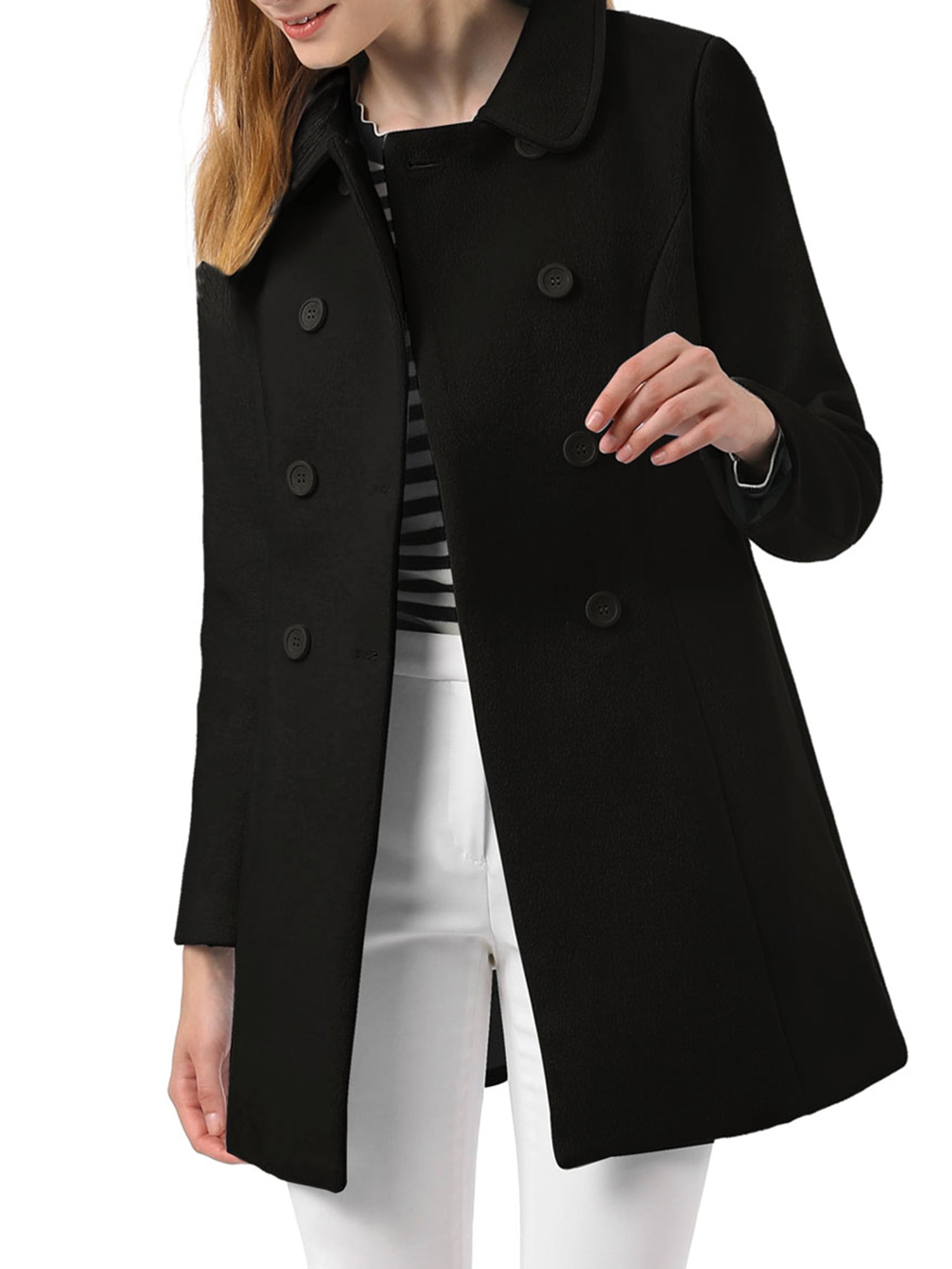 Unique Bargains Women's Peter Pan Collar Double Breasted Winter Trench ...