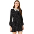 thumbnail image 1 of Unique Bargains Women's Peter Pan Collar Long Sleeve Heart Print Mini Dress L Black, 1 of 6