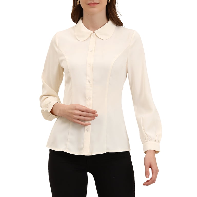 white long sleeve peter pan collar blouse