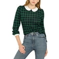 thumbnail image 1 of Unique Bargains Women's Peter Pan Collar Puff Sleeve Contrast Plaid Shirt Blouse, 1 of 7