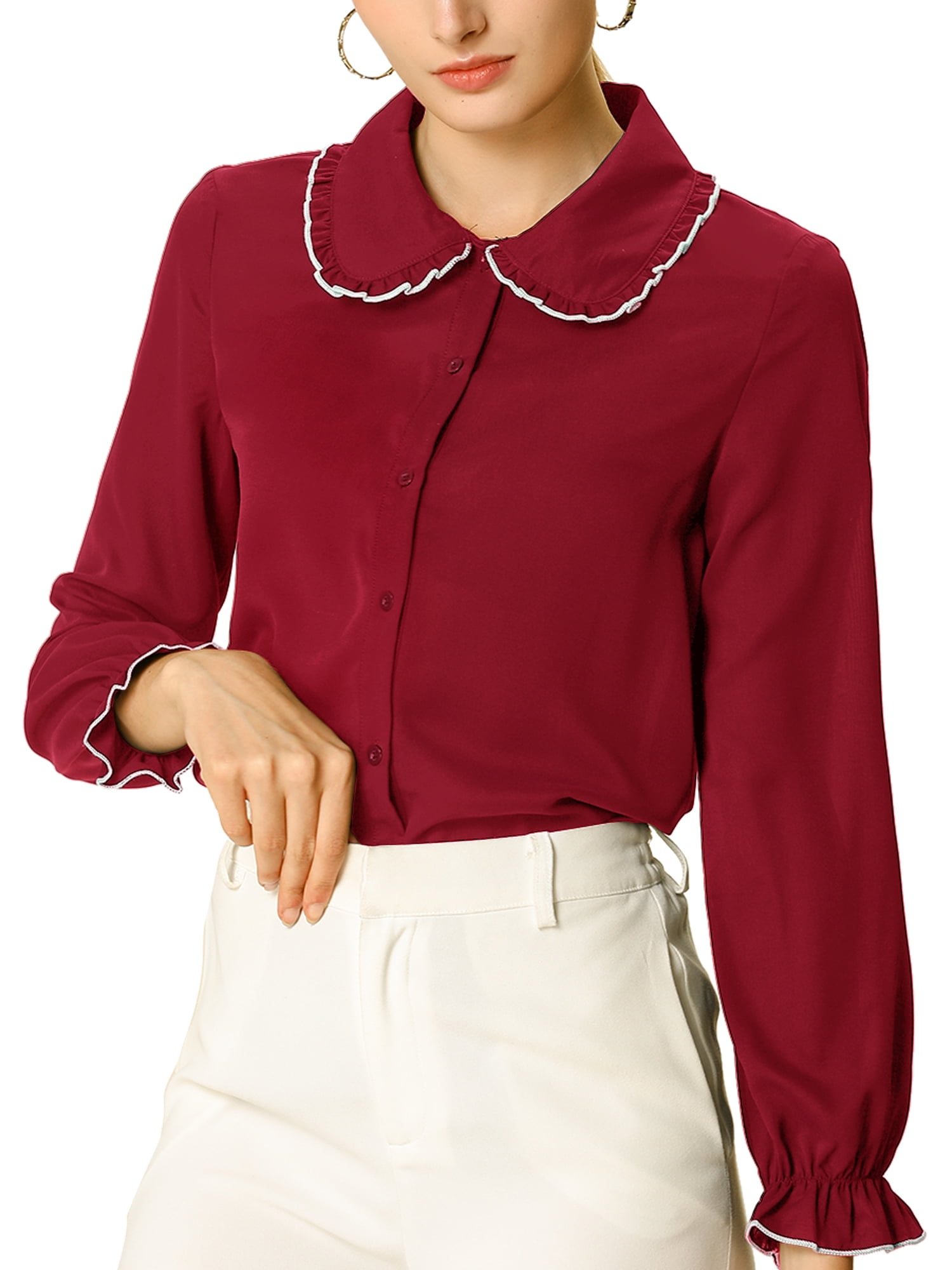 red peter pan collar top