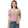 thumbnail image 1 of Unique Bargains Women's Peter Pan Collar Ruffled Bubble Short Sleeve Floral Blouse S Pink, 1 of 6