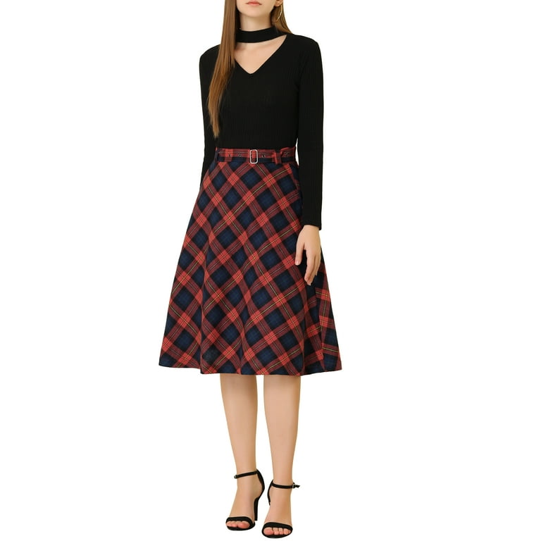 Womens plaid sales midi skirt