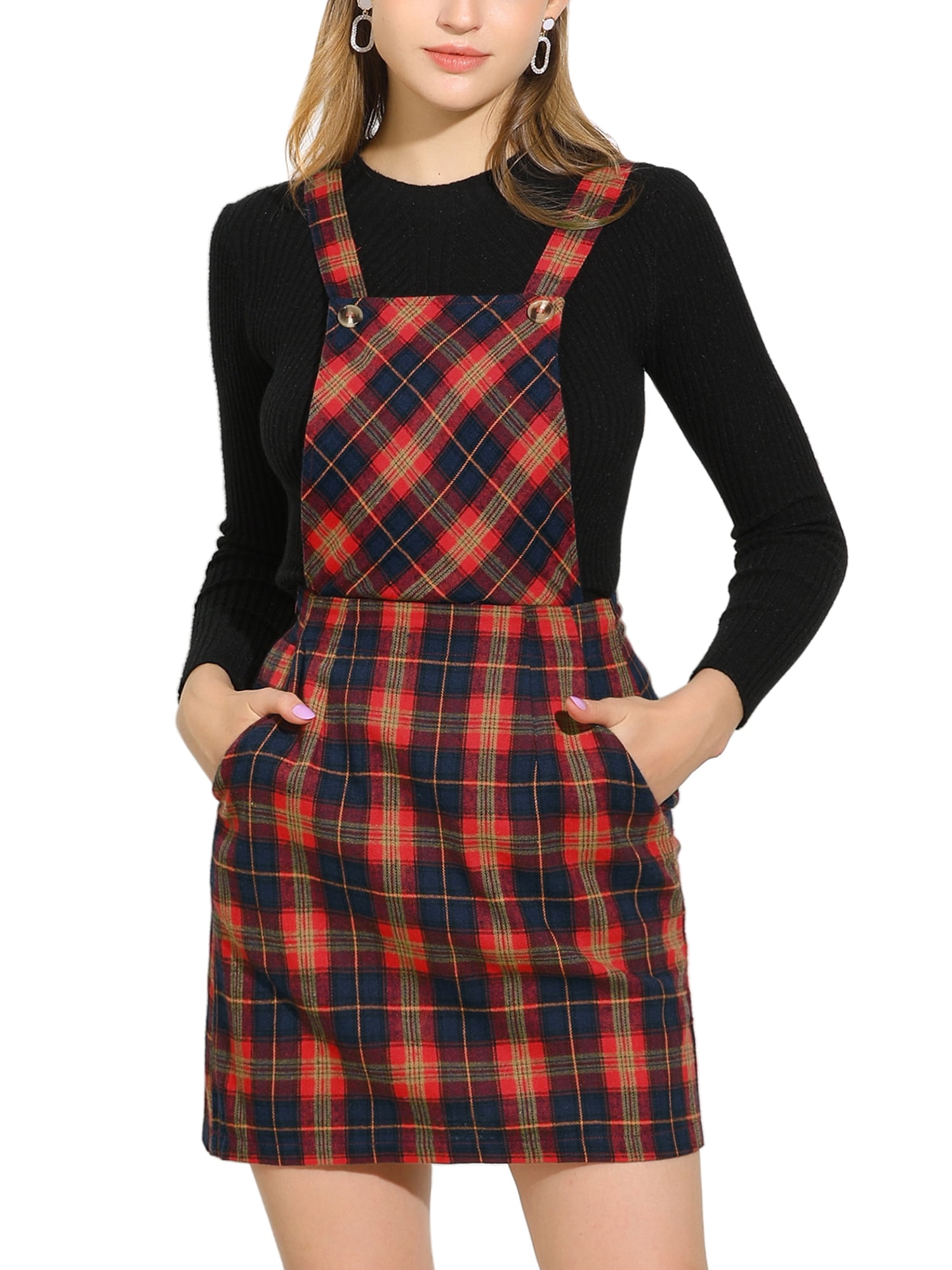 Red tartan dungaree dress store