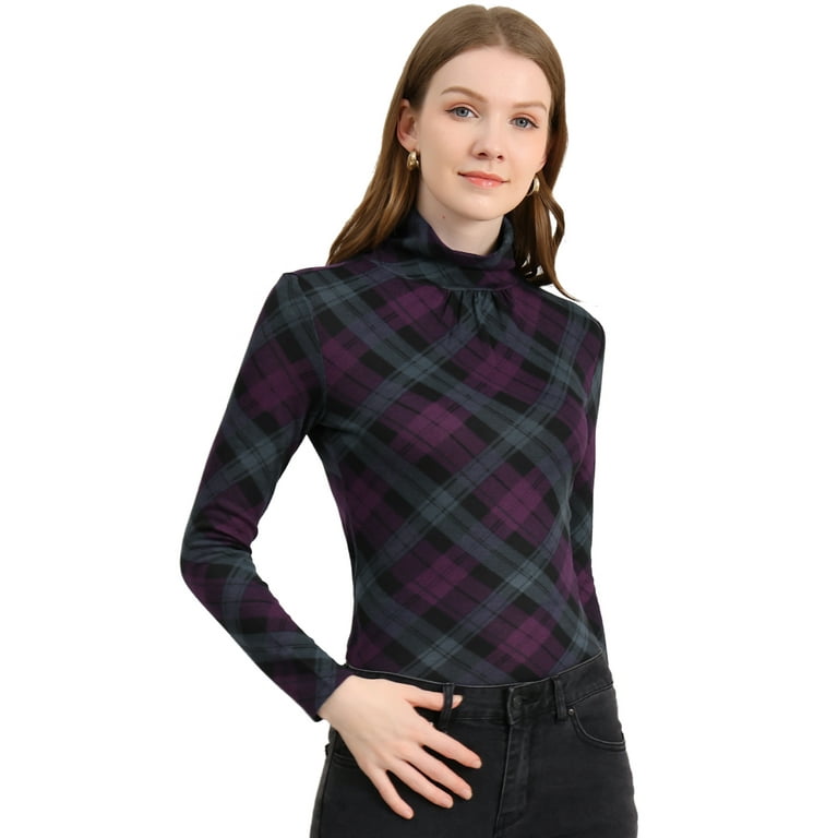 Women's Plaid Long Sleeve Turtleneck Shirt Women's Plaid Long Sleeve Turtleneck Shirt