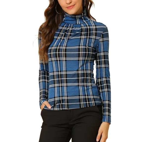 DARING DIVA Turtleneck Long Sleeve Slim Shirt Blouse M Blue
