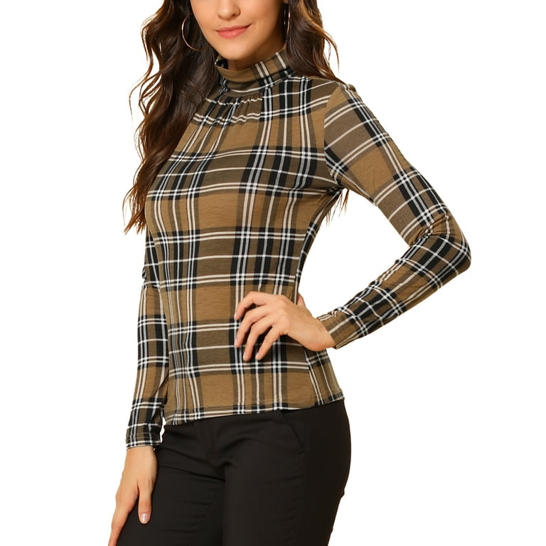 Women's Plaid Long Sleeve Turtleneck Shirt Women's Plaid Long Sleeve Turtleneck Shirt