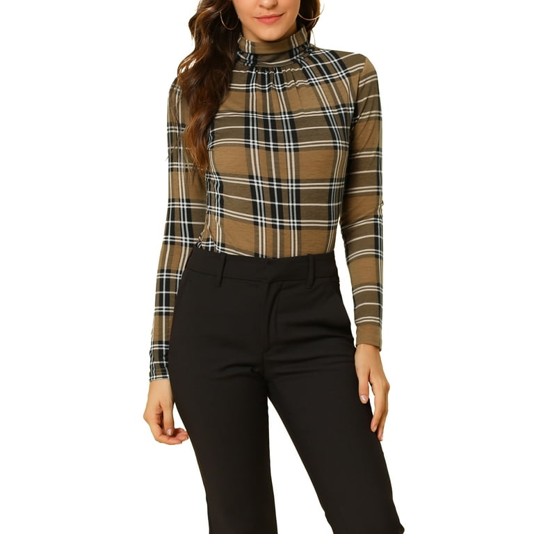 Women's Plaid Long Sleeve Turtleneck Shirt Women's Plaid Long Sleeve Turtleneck Shirt
