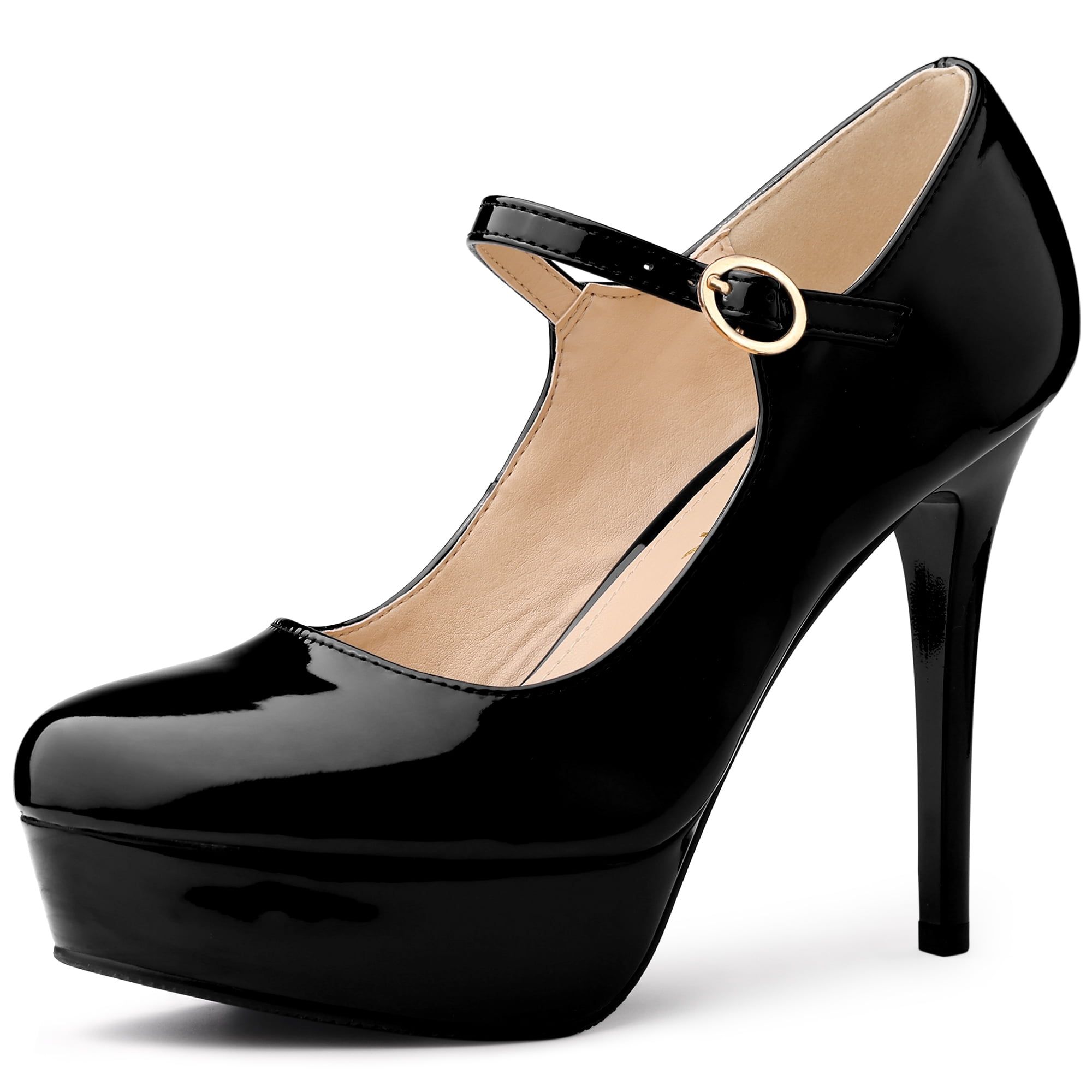 AMBELIGHT Women's 4 Inch Stiletto Pumps - Patent Ankle Strap Pointed Toe Platform Heels For Evening Dress - View #2