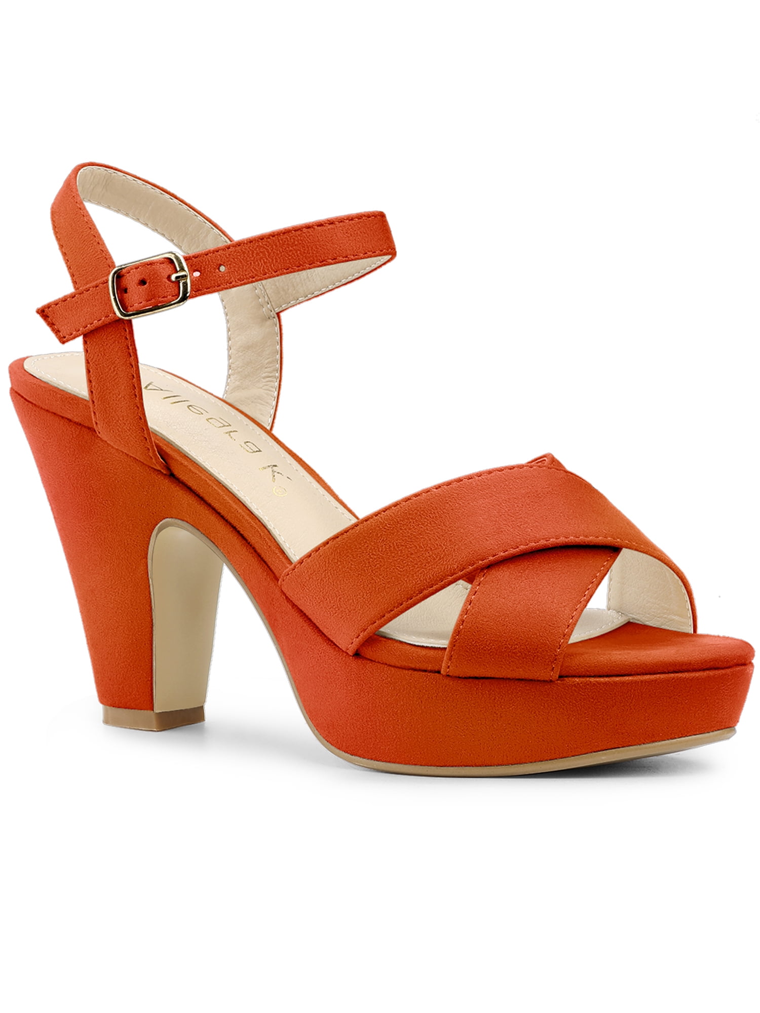 Unique Bargains Women's Platform Chunky Heel Ankle Strap Sandals Orange 9