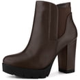 thumbnail image 1 of Unique Bargains Women's Platform Chunky Heels Chelsea Boots Coffee 8.5, 1 of 6