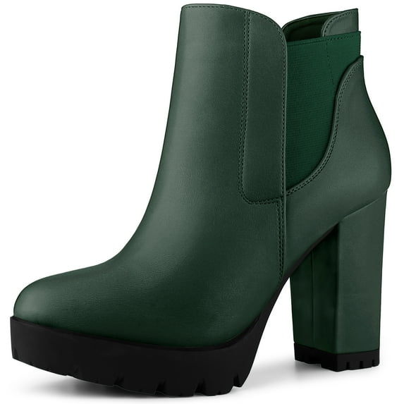 Unique Bargains Women's Platform Chunky Heels Chelsea Boots Dark Green 8.5
