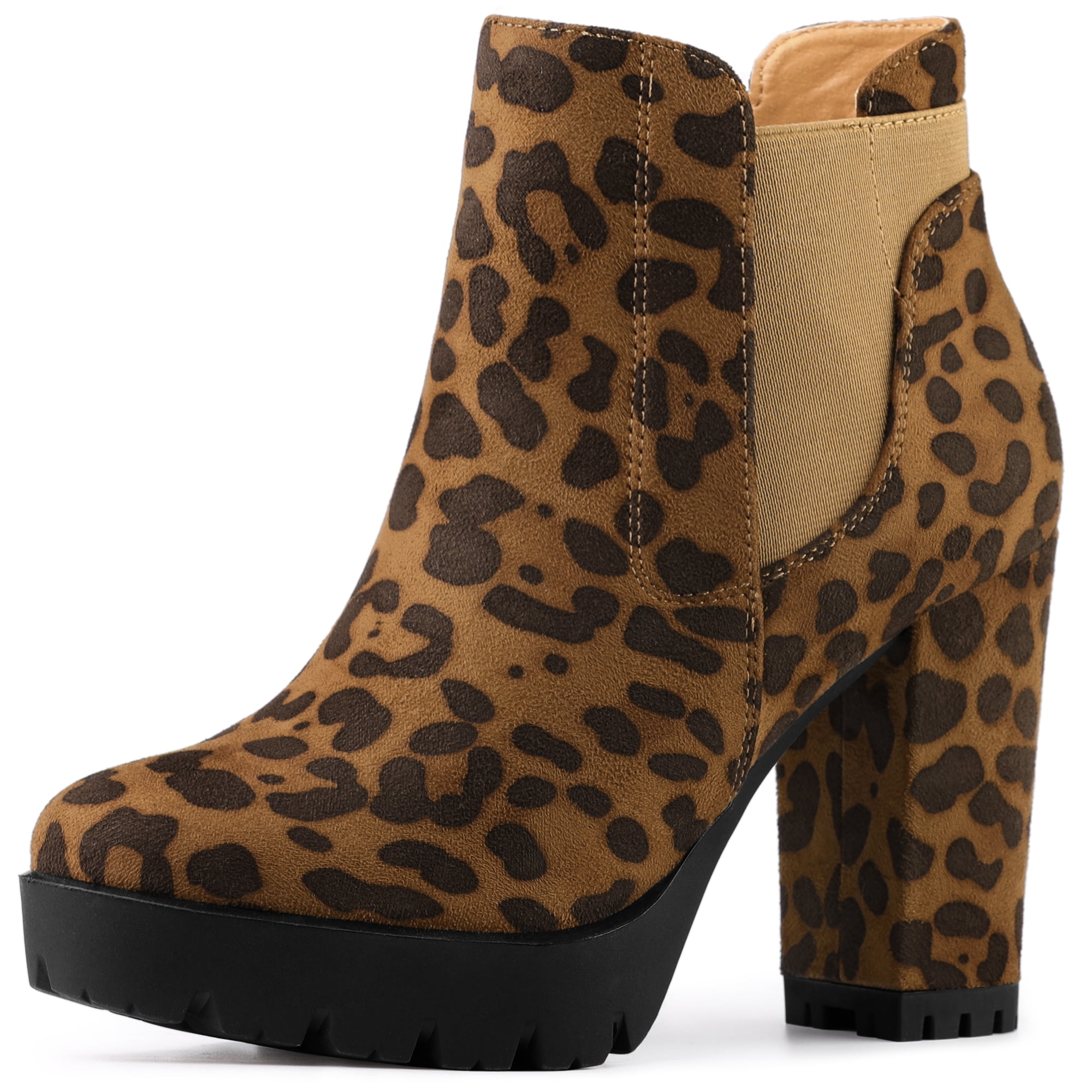 Unique Bargains Women's Platform Chunky Heels Chelsea Boots Leopard 9