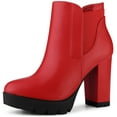 thumbnail image 1 of Unique Bargains Women's Platform Chunky Heels Chelsea Boots Red 9, 1 of 6