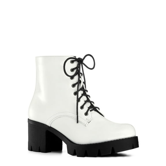 Unique Bargains Women's Platform Chunky Heels Combat Boots