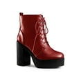 thumbnail image 1 of Unique Bargains Women's Platform Chunky High Heel Lace up Combat Boots Red 7.5, 1 of 7