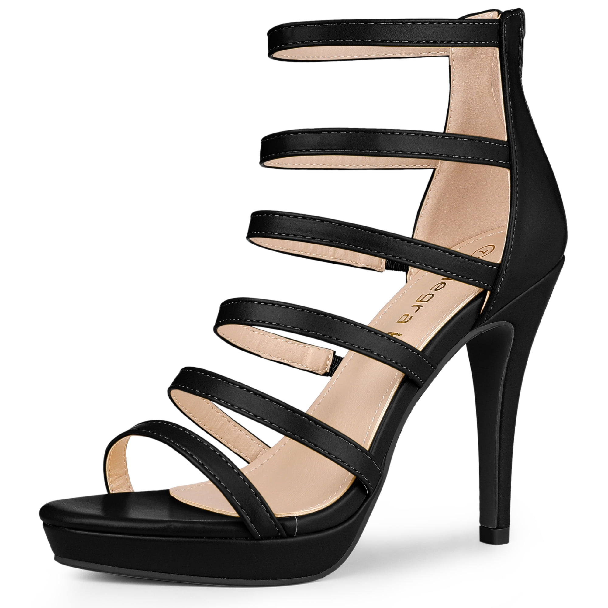 Sorbern Black Gladiator Style Sandals For Women High Heel Platform Shoes  Back Zipper