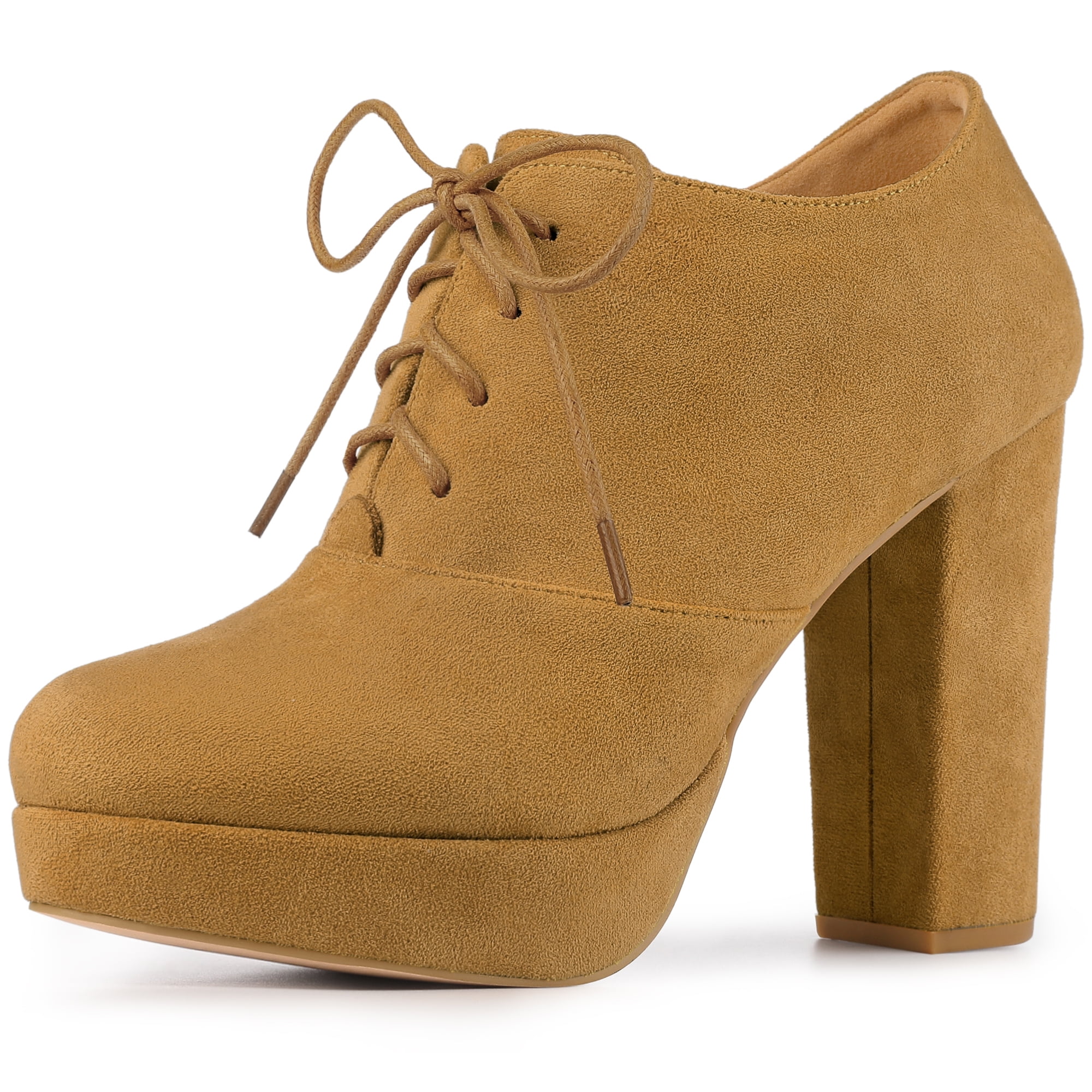 Brown chunky heel booties best sale