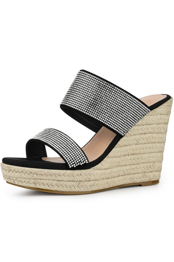 Women's Platform Rhinestones Espadrille Wedge Sandals