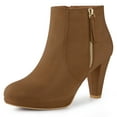 thumbnail image 1 of Unique Bargains Women's Platform Round Toe Chunky Heel Ankle Boots Brown 9, 1 of 5