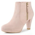 thumbnail image 1 of Unique Bargains Women's Platform Round Toe Chunky Heel Ankle Boots Dust Pink 6.5, 1 of 6