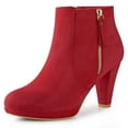 thumbnail image 1 of Unique Bargains Women's Platform Round Toe Chunky Heel Ankle Boots Red 6.5, 1 of 7
