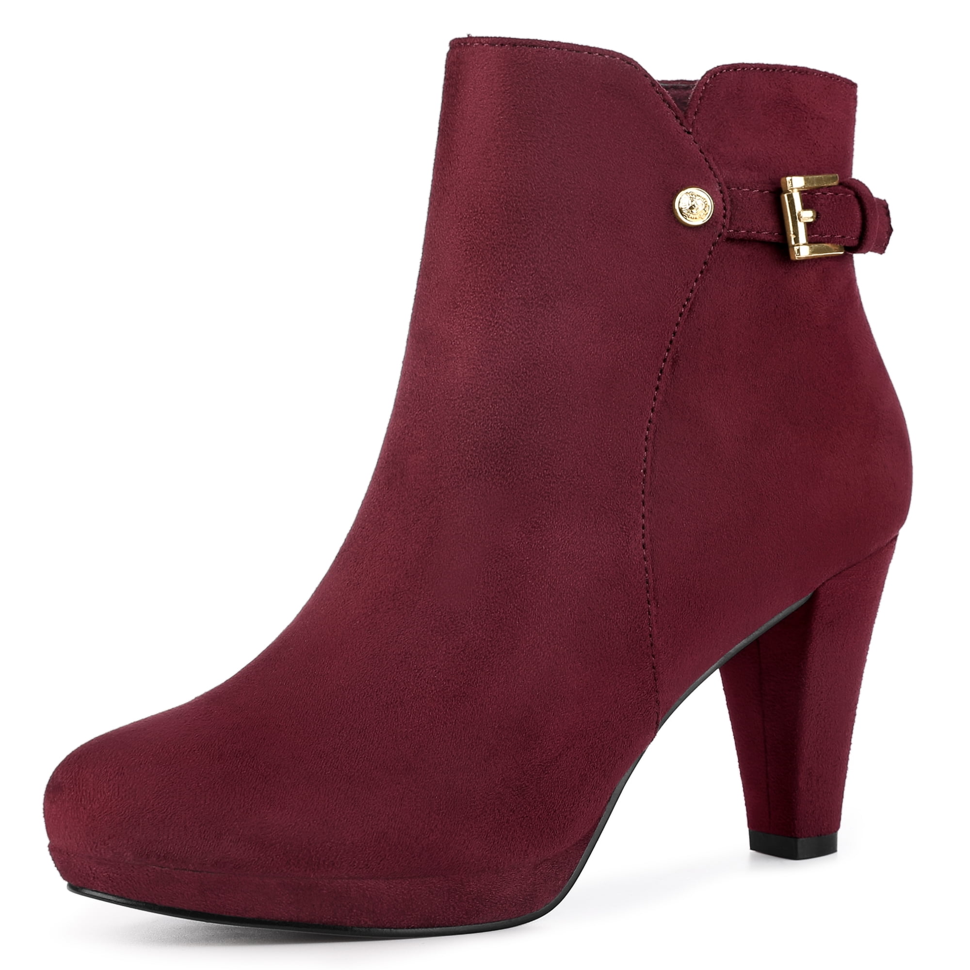 Burgundy chunky heel boots outlet