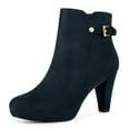 thumbnail image 1 of Unique Bargains Women's Platform Side Zipper Chunky Heel Ankle Boots Navy Blue 6, 1 of 7