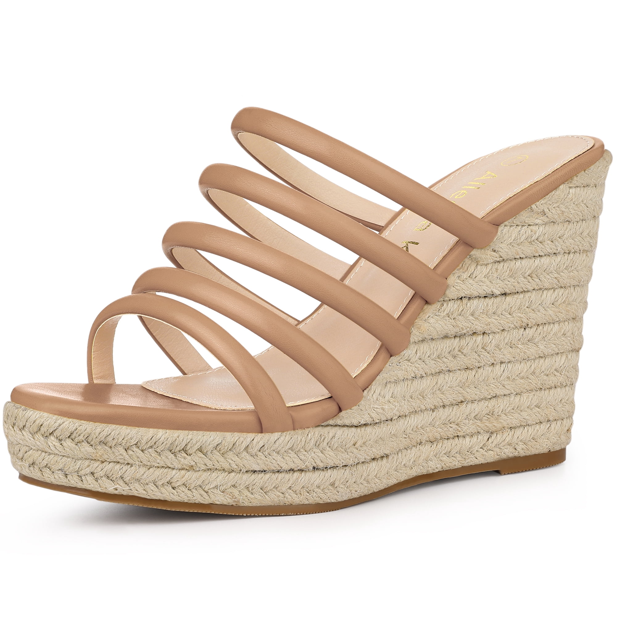 DARING DIVA Women's Platform Strappy Wedges Sandals Nude US 9/UK 7/EU 40