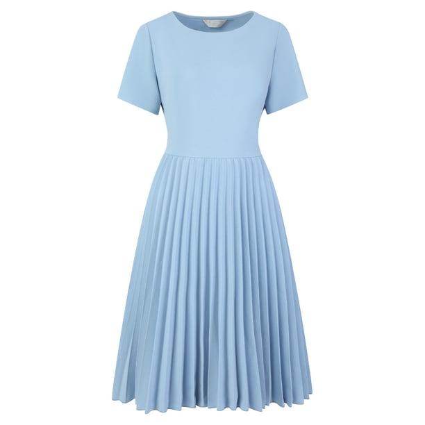DARING DIVA Pleated Midi Short Sleeve A-Line Dress L Blue - Walmart Business Supplies DARING DIVA Pleated Midi Short Sleeve A-Line Dress L Blue - Walmart Business Supplies