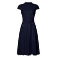 thumbnail image 1 of DARING DIVA Mock Neck Cap Sleeve Belted A-Line Dress 2XL Dark Blue, 1 of 6
