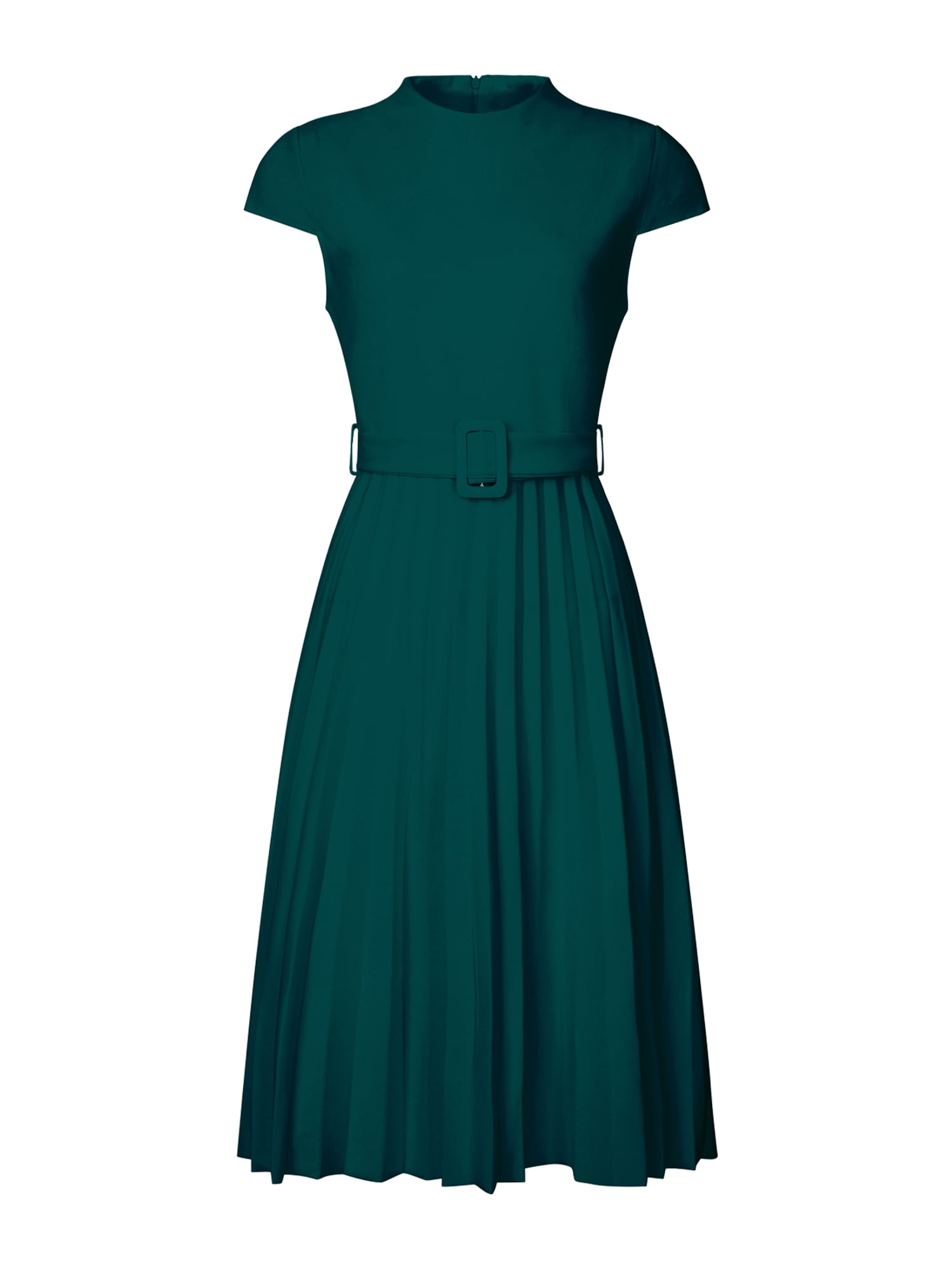 DARING DIVA Women's Mock Neck Cap Sleeve Belted A-Line Dress L Green