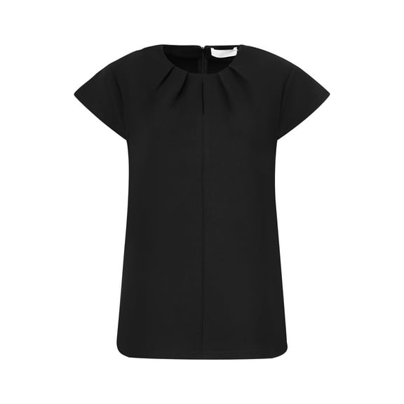 Unique Bargains Women's Pleated Neck Top Cap Sleeve Casual Work Blouse 2XL Black