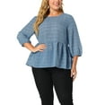 thumbnail image 1 of Unique Bargains Women's Plus 3/4 Puff Sleeve Tops Lace Ruffle Peplum Blouses 1X Blue, 1 of 7