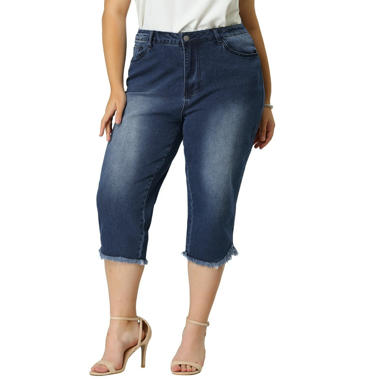 Flamingals Capris Jeans for Women Casual Summer Ripped Roll Up Hem