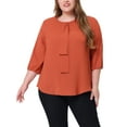 thumbnail image 1 of Unique Bargains Women's Plus Chiffon Top Round Neck Ruffle Work Blouse 2X Caramel, 1 of 6