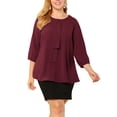 thumbnail image 1 of Unique Bargains Women's Plus Chiffon Top Round Neck Ruffle Work Blouse 4X Wine Red, 1 of 7