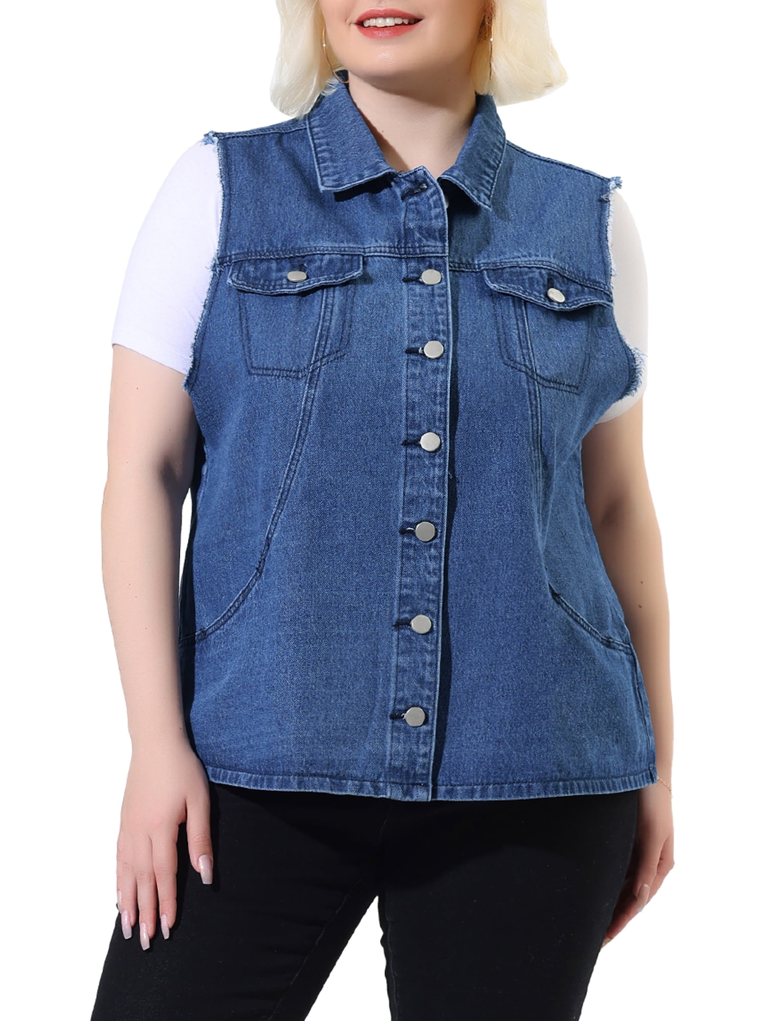 Women's Plus Size Sleeveless Denim Vest with Button Angola Ubuy