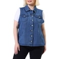 thumbnail image 1 of Unique Bargains Women's Plus Denim Causal Button Long Vest Jackets, 1 of 7