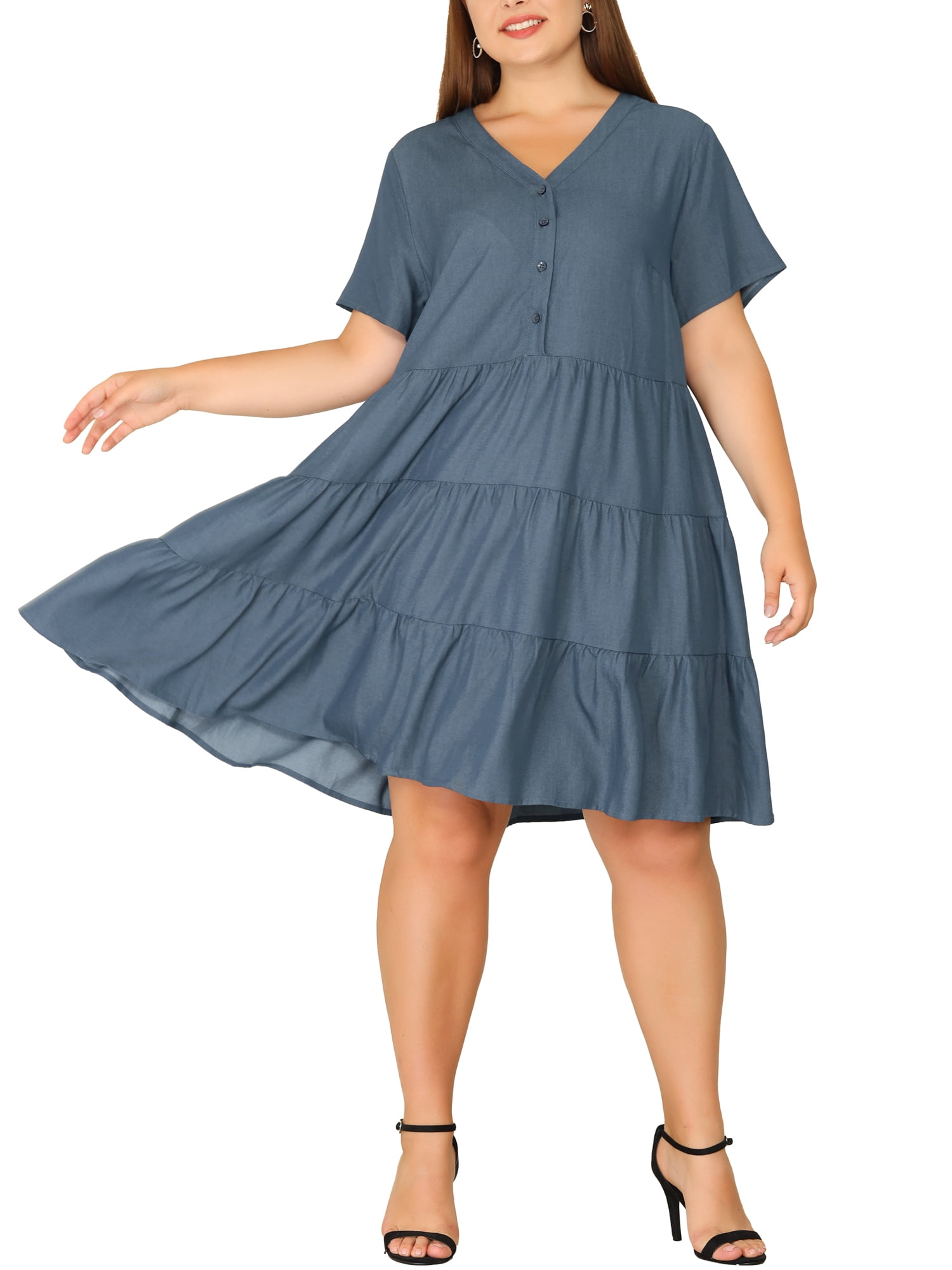knee length dresses for ladies Medium Wash Chambray Wrap Midi Dress - All Dresses main image 0