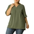 thumbnail image 1 of Unique Bargains Women's Plus Dip Hem Blouse V Neck Short Sleeve Tunic Top, 1 of 9