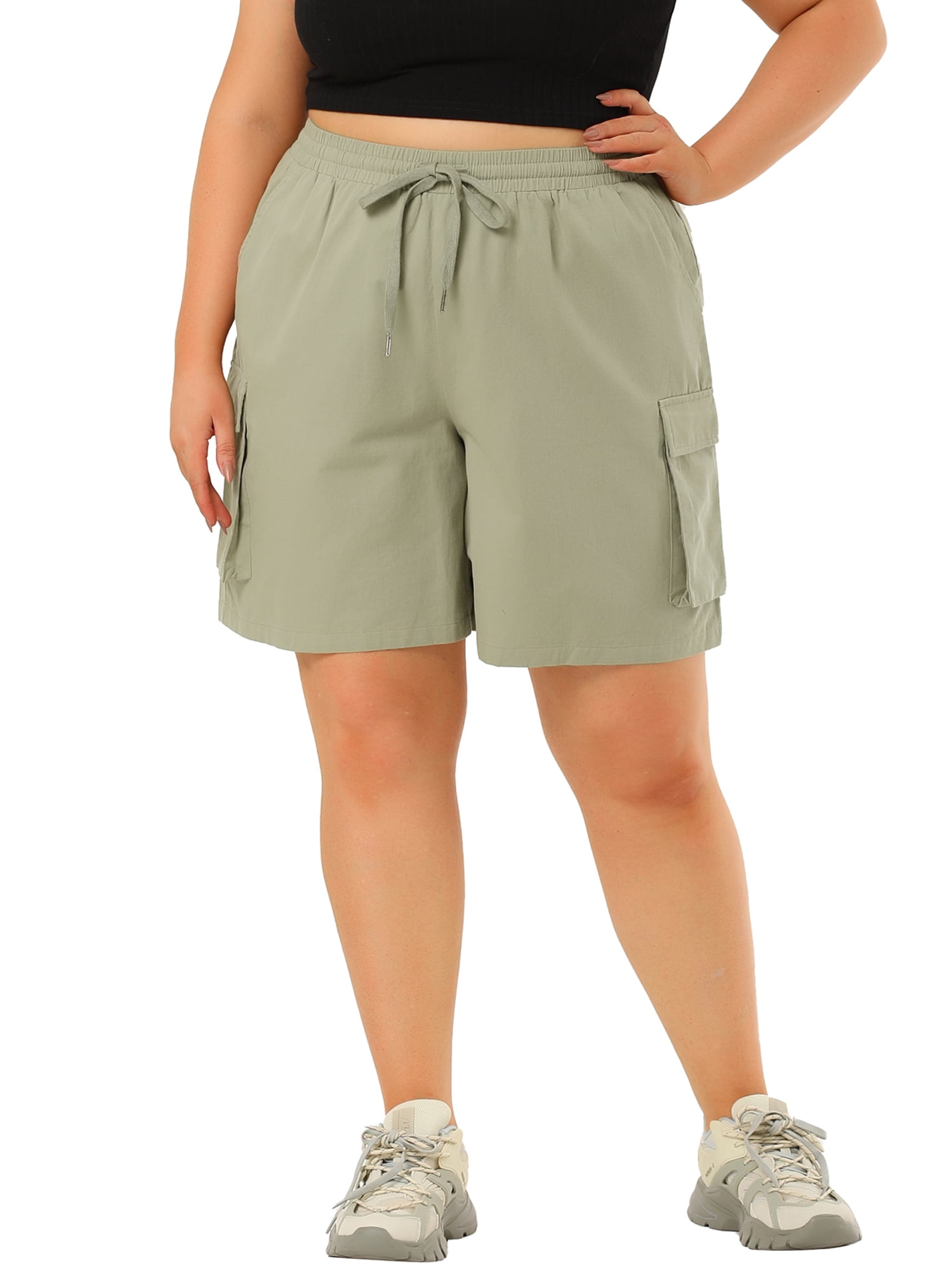 Unique Bargains Women's Plus Elastic Waist Above Knee Cargo Shorts Walmart.com