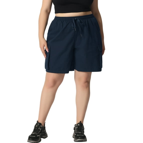 FAB CURVES Women's Plus Drawstring Elastic Waist Cargo Shorts