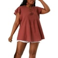 thumbnail image 1 of Unique Bargains Women's Plus Drawstring Split V Neck Flutter Sleeve Tunic Top, 1 of 9
