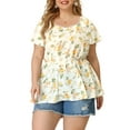 thumbnail image 1 of Unique Bargains Women's Plus Floral Blouse Flare Sleeve Elastic Waist Peplum Top 1X White, 1 of 7