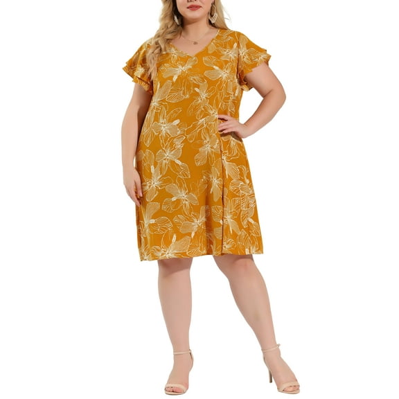 DARING DIVA Plus Floral Tie Waist Layered Sleeve Casual Dress 4X Ginger