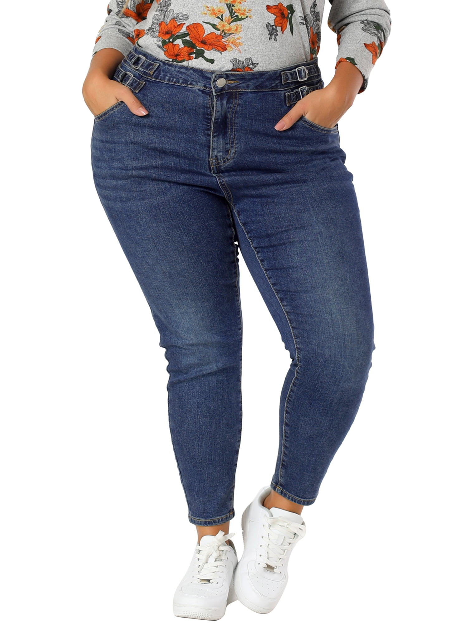 Unique Bargains Women's Plus Size Outfits Skinny Stretch Jeans