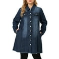 thumbnail image 1 of Unique Bargains Women's Plus Jeans Long Sleeve Long Denim Jackets, 1 of 7