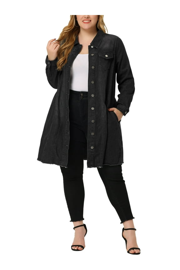Women's Plus Jeans Long Sleeve Long Denim Jackets