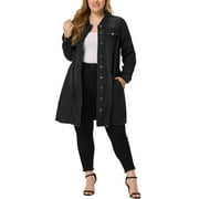 Unique Bargains Womens Plus Jeans Long Sleeve Long Denim Jackets
